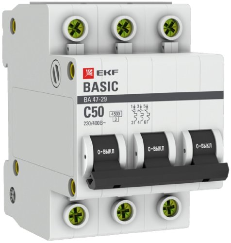 Выключатель автоматический EKF Basic ВА47-29 3п 50А C 4.5кА картинка